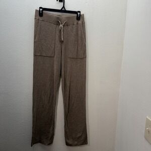 SUNDAYS Womens Knit Lounge Wide Leg Pants Cashmere Blend High Rise SZ M Tan